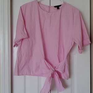 Light pink gingham tie-front shirt